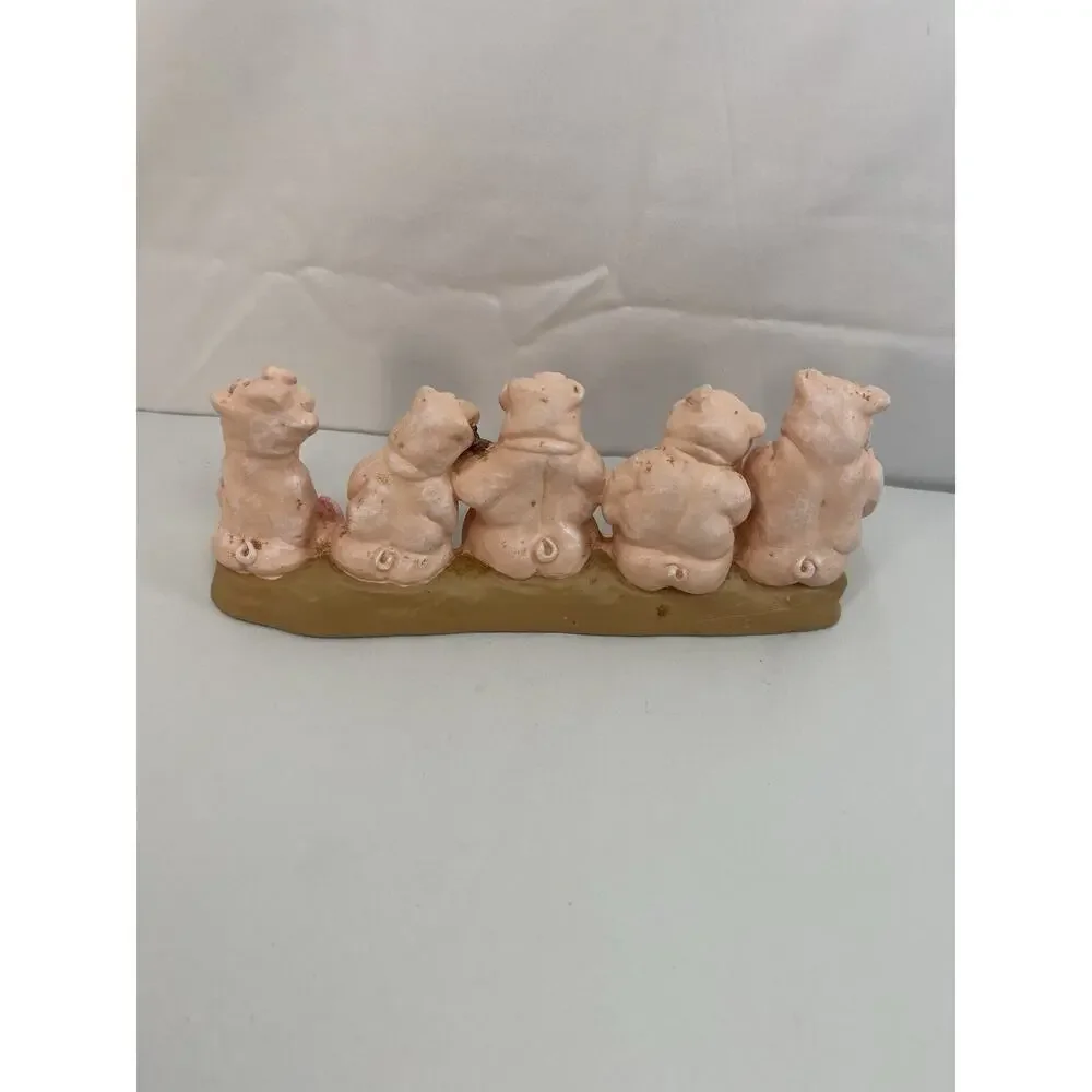 1999 Decorative Pig Figurine Five Pigs Sitting on Bench